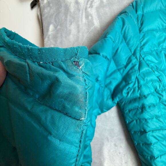 Patagonia Women’s Down Sweater Jacket L Teal Goose Down Puffer Coat - Picture 5 of 7